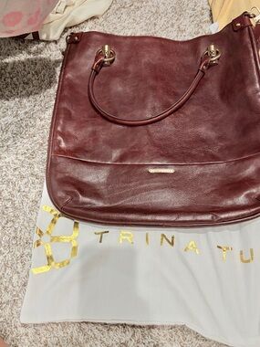 Trina Turk Burgundy Leather Tote Bag